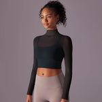 Quick Drying Gym Slim Fit Mesh Turtleneck Long Sleeve Workout Crop Top - EX-STOCK Canada
