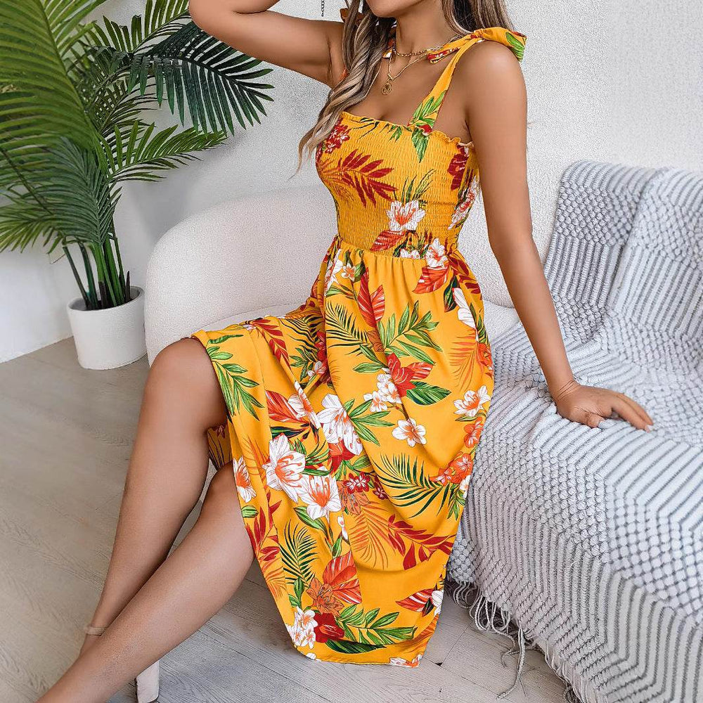 Flowers Print Suspender Corset Dress Ins Fashion Holiday Beach Long Dresses Summer Clothing For Women - EX-STOCK Canada
