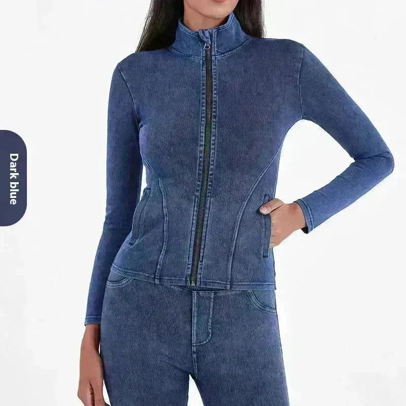 Fashion Slim fit Zipper High neck Denim Jacket for women - EX-STOCK CANADA