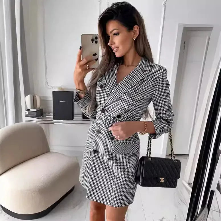 Fashion Printing Plaid mini  Blazer Dress Women - EX-STOCK CANADA