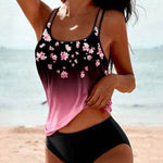 Bikini Beach Print Suspender Swimsuit Suit - EX-STOCK Canada