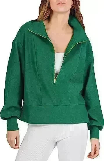 Women's Half Zipper Pullover Long Sleeve Sweatshirt - EX-STOCK CANADA