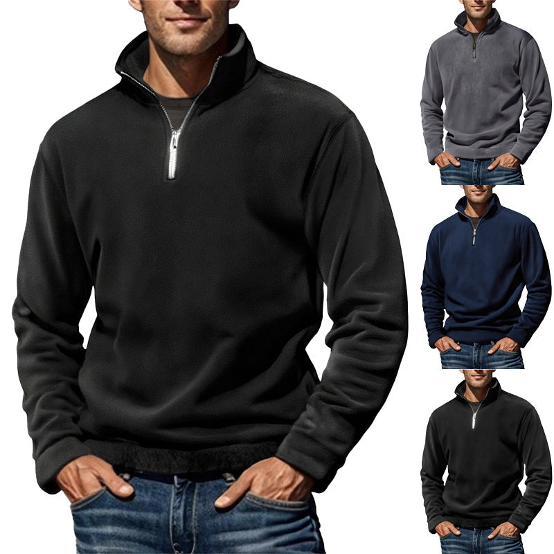 Men's Polar Fleece Top Pure Color Simple Casual Stand Collar Pullover Sweater EX-STOCK Canada 