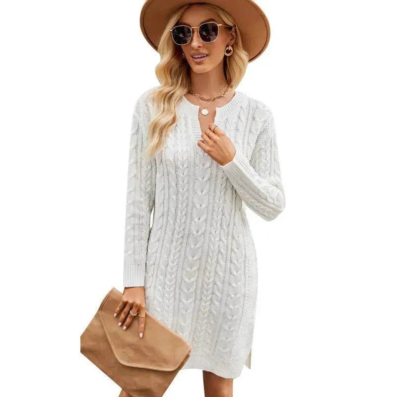 Autumn Winter Slim fit Twisted Split Mini Knitted Wool Sweater Dress - EX-STOCK Canada