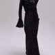 Women's Shimmer Polka Dot Bell Sleeve Maxi Dress – Elegant Bodycon Floor-Length Dress | Black 2