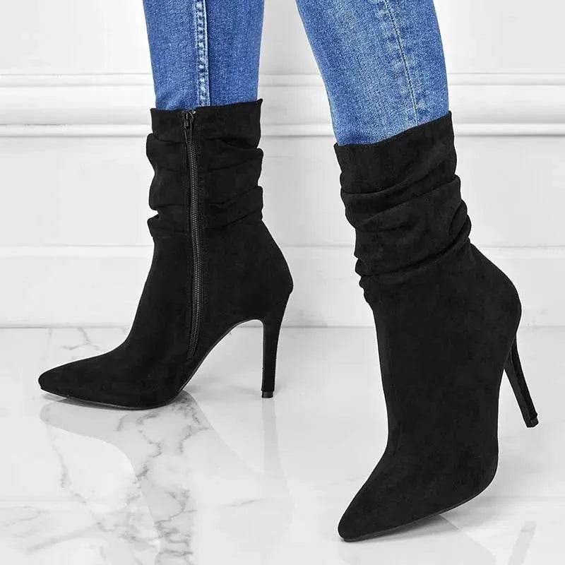 Pointed Toe Stiletto Heel Ankle Boots For Women Side Zipper Shoes - EX-STOCK Canada