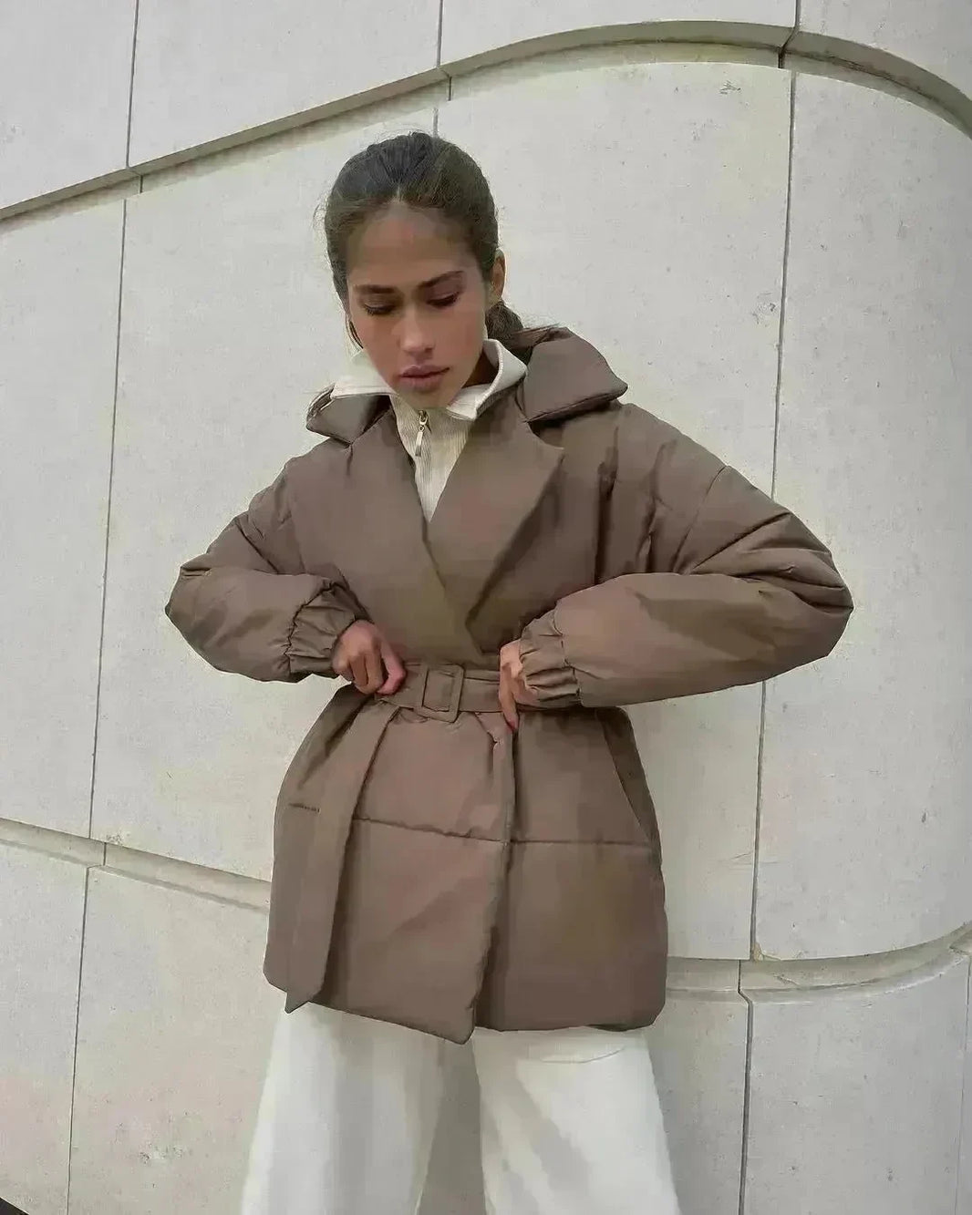 Winter Lapel Waisted Cotton Coat Hooded Winter Jacket women - EX-STOCK CANADA