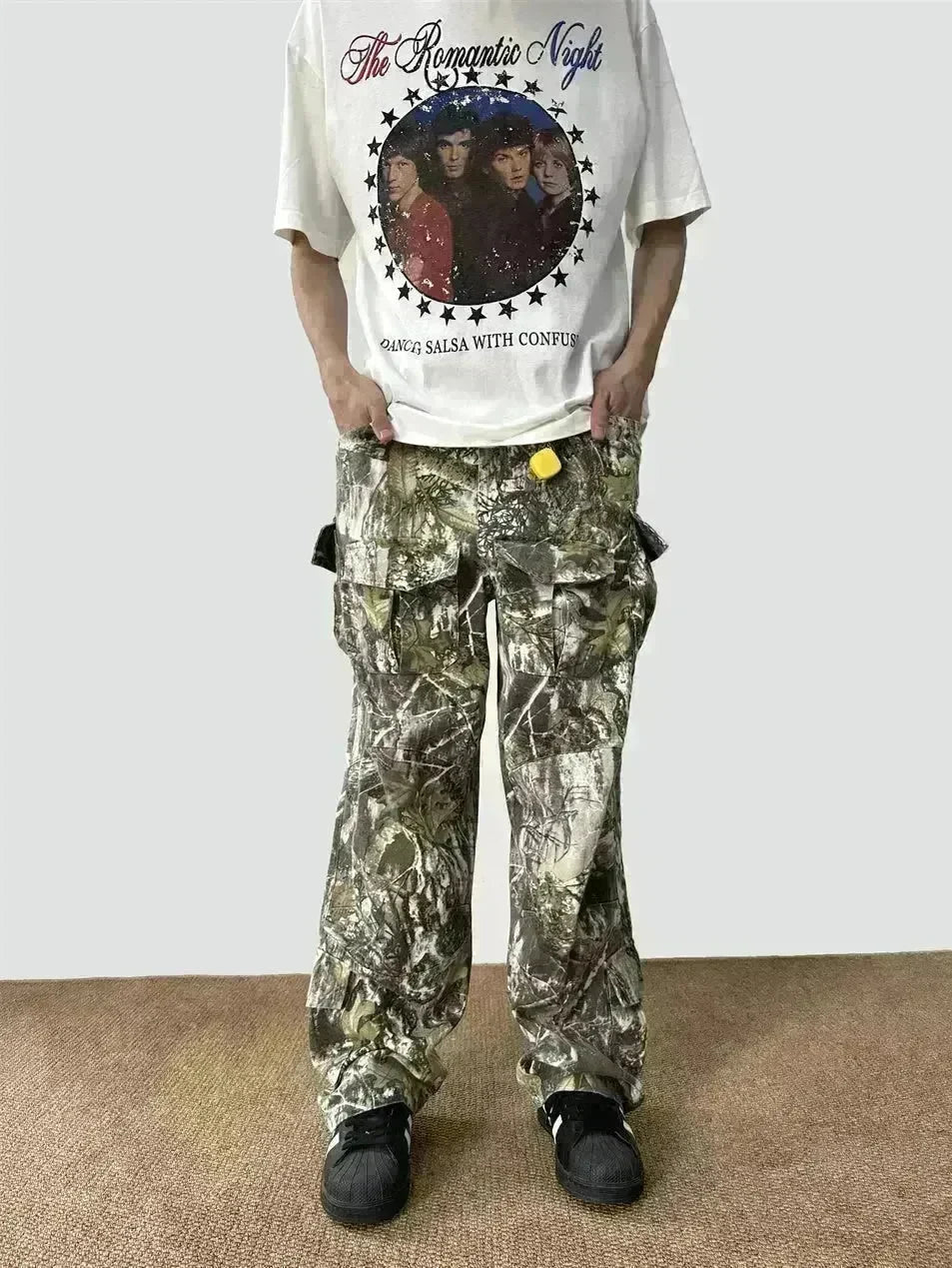Loose Straight Tree Worn Looking Washed-out Camouflage Printed Cargo pant Men - EX-STOCK CANADA