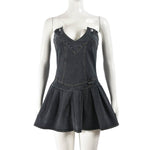 Hot Girl French Pleated V-neck Denim Tube top Dress - EX-STOCK Canada