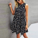 Women Summer Dot Print Sleeveless Loose Swing T-Shirt Dress With Pocket Casual Tank Mini Dresses Sundress - EX-STOCK CANADA