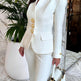Ivory Women's Single-Breasted Blazer & High-Waisted Pants Set – Gold Button Suit | XS–XL