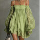Long-Sleeve Lace Boat Neck Slip Dress