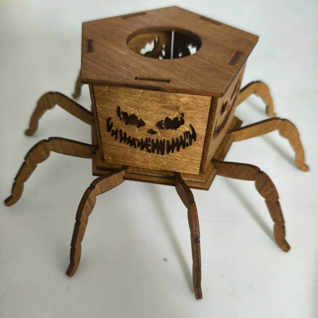Cross-border New Ghost Halloween Spider Mini Lantern Candlestick Decorations Interesting Ornaments Wooden Craftwork - EX-STOCK Canada