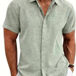 Men's Solid Color Loose Linen Short-sleeved shirt - EX-STOCK CANADA