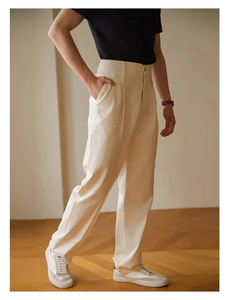 Retro Fashion Men High waist Pleated Loose Straight Leg Trouser - EX-STOCK CANADA