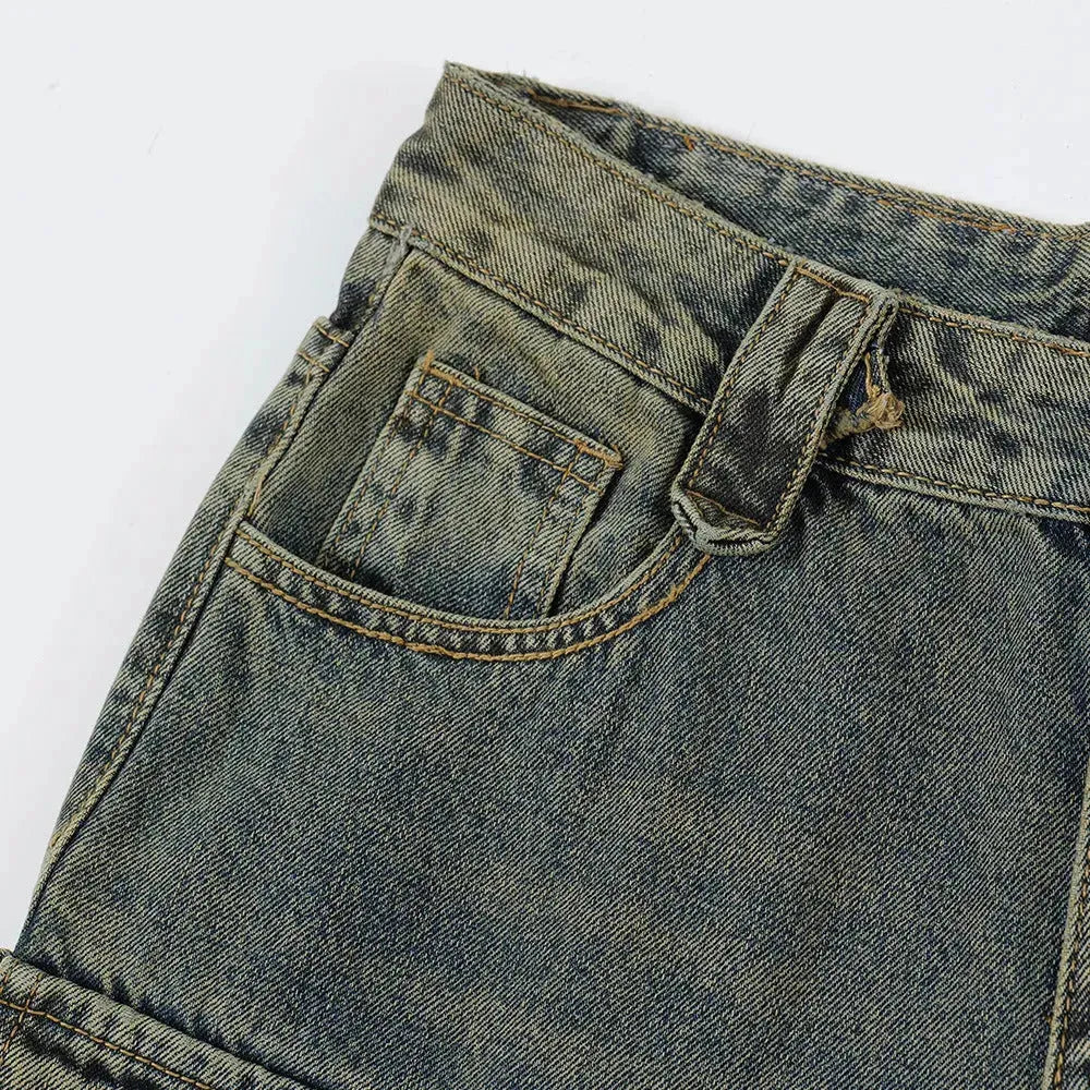 Punk Distressed Washed Denim Jeans Cargo Pant  Men - EX-STOCK CANADA