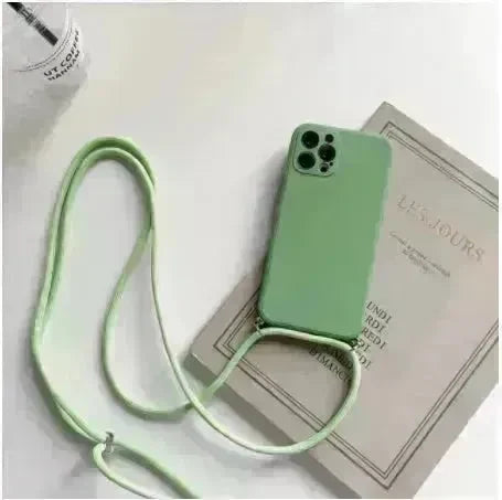Solid Color Diagonal Lanyard Phone Case Silicone Couple Phone Case - EX-STOCK CANADA