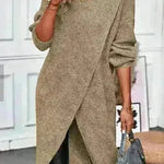 Front Split Winter Sweater Mini Tunic Dress - EX-STOCK CANADA