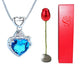 Valentines Day Gift Heart Shaped Blue Purple Crystal Diamond Pendant Rose Head Necklace - EX-STOCK CANADA
