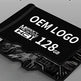 Black memory card with 'OEM LOGO' and '128GB' text on a gray background