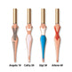 Four cosmetic applicators with different designs and color patterns on a white background.
