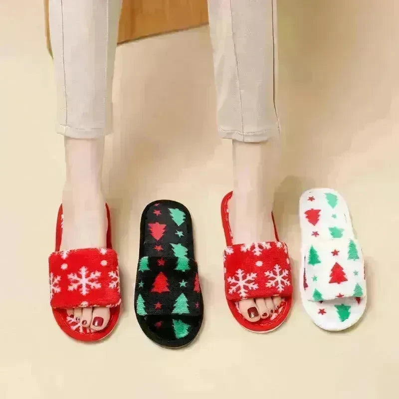 Christmas Tree Home Slippers Fashion Floor Bedroom Open-toe Plush Slippers For Women Fuzzy House Shoes - EX-STOCK CANADA