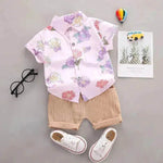 Summer Flower Lapel Shirt Two-piece Set for boys Short sleeve shirt and short pant - EX-STOCK Canada