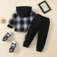 Toddler Baby Boy Classic Plaid Hooded Long Sleeve Shirt Contrast Color Trousers Suit Two piece for boys - EX-STOCK Canada