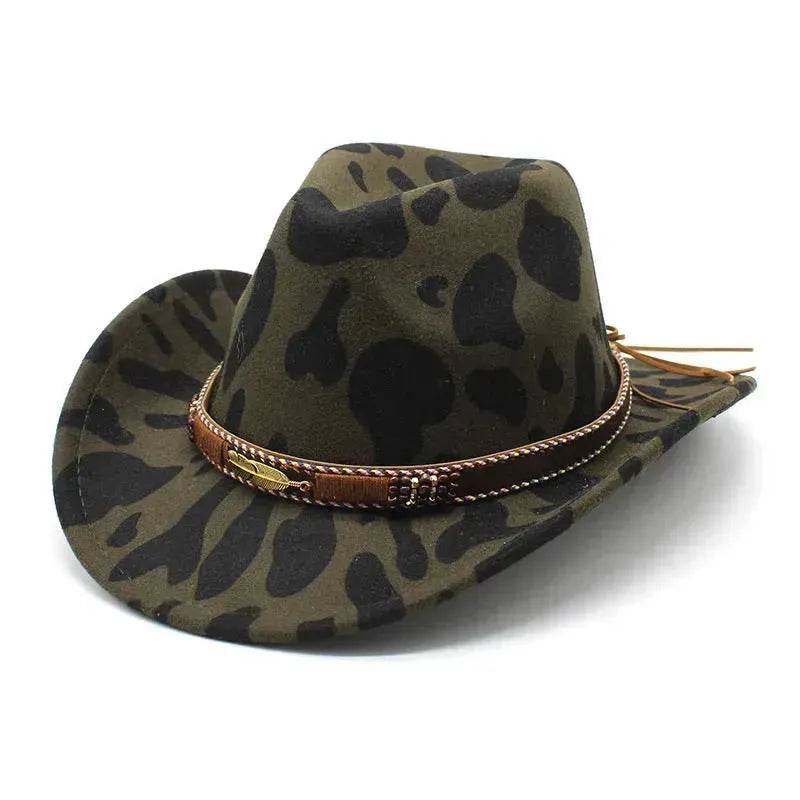 Western Style Camo Cowboy Hat Woolen Felt Cow Pattern Big Brim Wide Brim Denim Top Hat Camouflage Cowboy Cowgirl Hat - EX-STOCK Canada