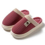 Solid Striped Plush Slippers Winter Warm Bear Fleece Shoes House Indoor Bedroom Floor Thick-soled Home Slipper For Women Men Couple - EX-STOCK Canada