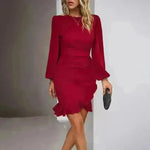 Women's Puff Long Sleeve Fashion Solid Color Bodycon Formal Dress Women Clothing - EX-STOCK CANADA