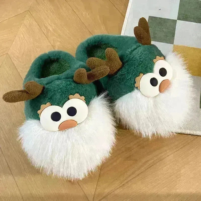 Cute Cartoon Christmas Deer Cotton Shoes Winter Indoor Floor Home Slippers Half-covered Heel Warm Plush Shoes Women - EX-STOCK CANADA