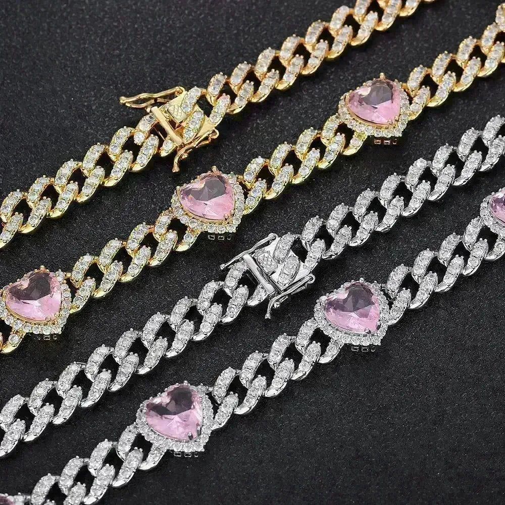 Cuban Link Chain Peach Heart Women's Necklace - EX-STOCK CANADA