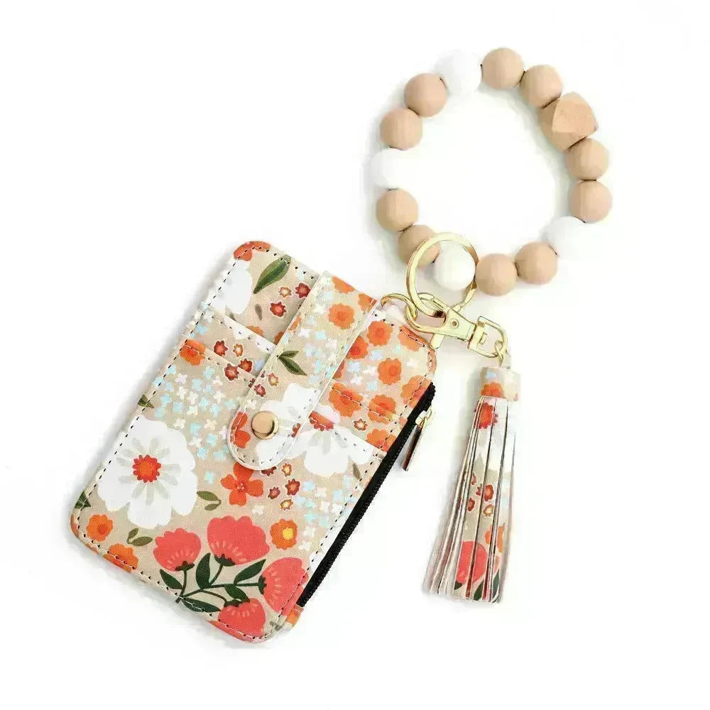 Women's Flora Print Tassel Leather Card Holder Wallet - EX-STOCK CANADA