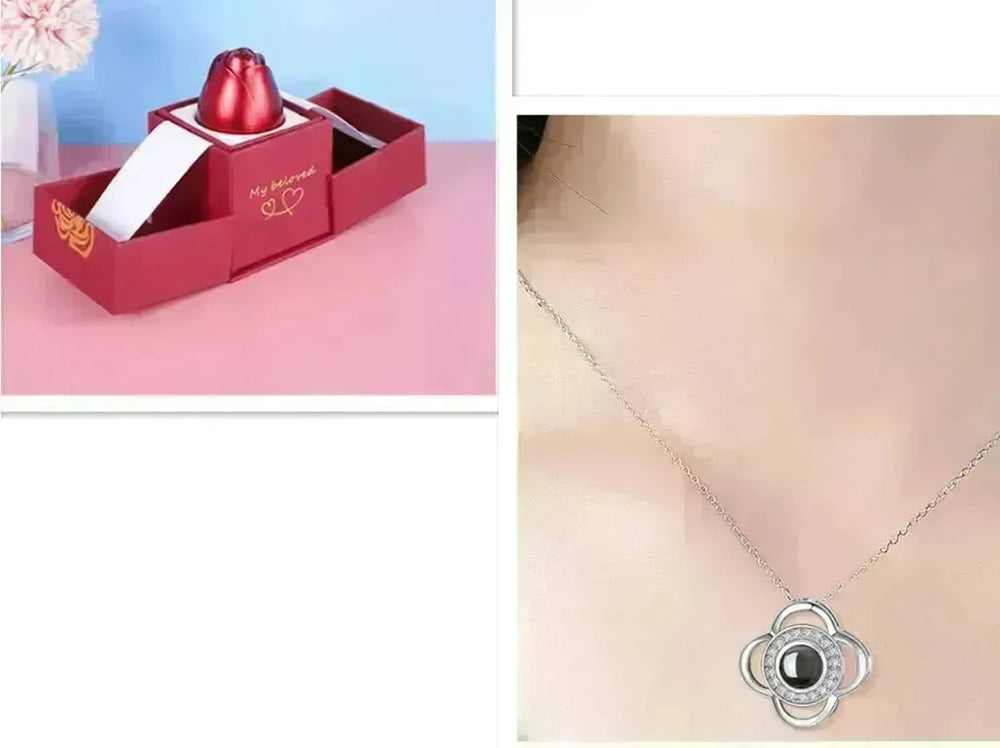 Hot Valentine's Day Gifts Metal Rose Jewelry Gift Box Necklace For Wedding Girlfriend Necklace Gifts - EX-STOCK CANADA