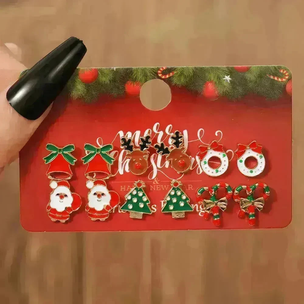 Christmas Stud Combination Suit Snowflake Elk Earrings - EX-STOCK CANADA