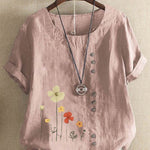 Casual Summer Beach Cotton And Linen Printed Elegant Short Sleeve blouse Top Women - EX-STOCK Canada
