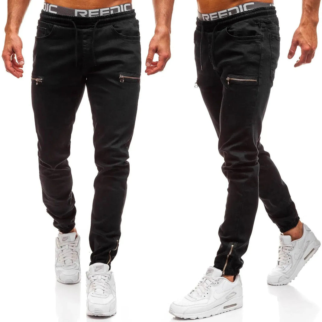 European And American Men's Denim Fabric Casual Frosted Zipper Design Jeans pant Men - EX-STOCK CANADA