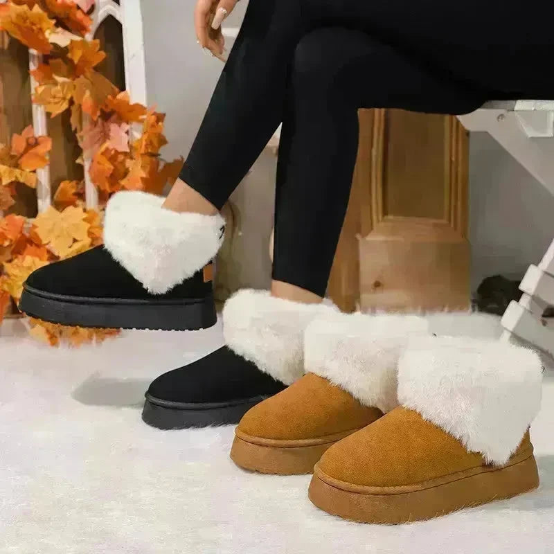 Winter Plush Snow Boots Fashion Round Toe Flat Thickened Suede Cotton Shoes For Women Casual Warm Short Boot - EX-STOCK CANADA