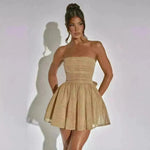 Tube Top Lace Dress With Back Bow-knot Summer Fashion Temperament Mesh Stitching Off-neck Short Mini Skater Dress - EX-STOCK CANADA