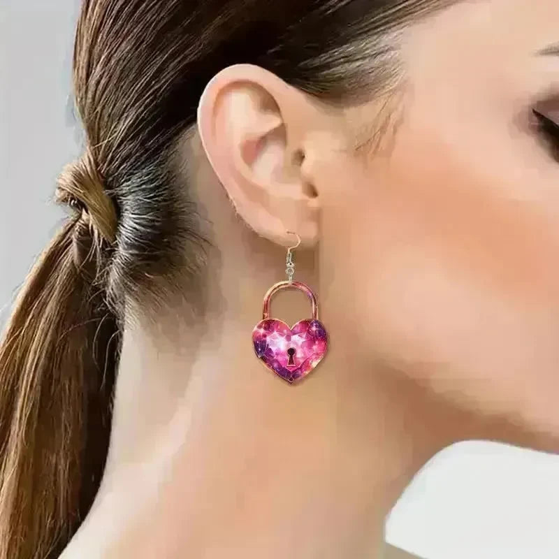 Romantic Key Heart Lock Acrylic Types A And B Earrings - EX-STOCK CANADA