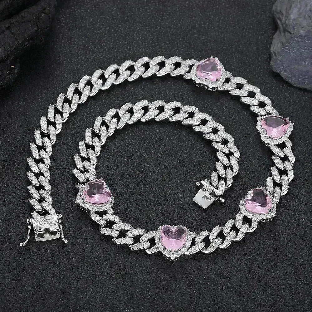 Cuban Link Chain Peach Heart Women's Necklace - EX-STOCK CANADA