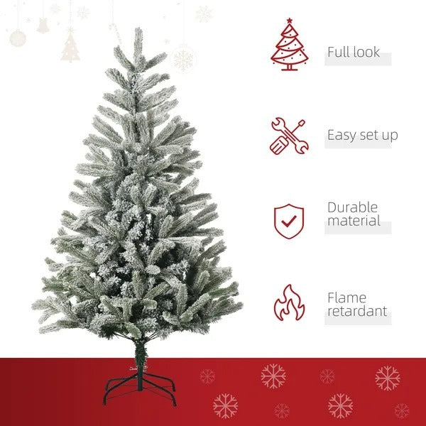 5ft Artificial Snow-Flocked Tree Holiday Home Indoor Christmas Decoration With Metal Feet, Green EX-STOCK Canada 