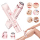 Pink hair removal device with before and after effects on skin and body parts.