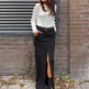Women's Retro Casual Black High Waist Long front Split Skirt - EX-STOCK Canada