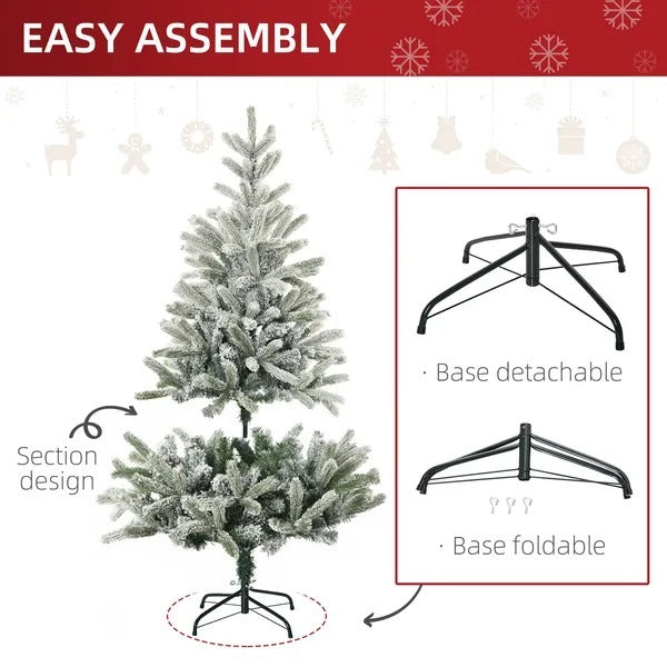 5ft Artificial Snow-Flocked Tree Holiday Home Indoor Christmas Decoration With Metal Feet, Green EX-STOCK Canada 