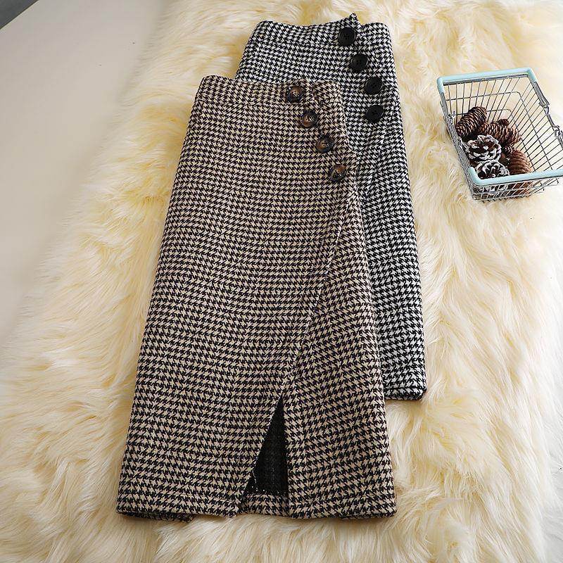 Elegant Women's professional formal business office work Slit Houndstooth pencil Midi Skirt - EX-STOCK Canada