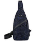 Navy blue camouflage sling bag on a white background