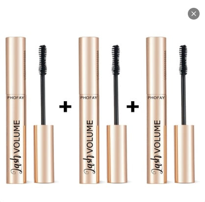Two bottles of Phofay mascara with black brushes on a white background