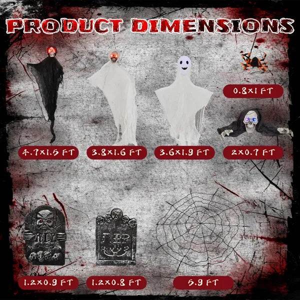 Outdoor Halloween Decorations 8-Piece Set, Hanging Ghosts Decor And Cobweb And Gravestone With Lighted Up Eyes, Scary Swinging Ghost Flying For Yard Patio Lawn Garden - EX-STOCK Canada